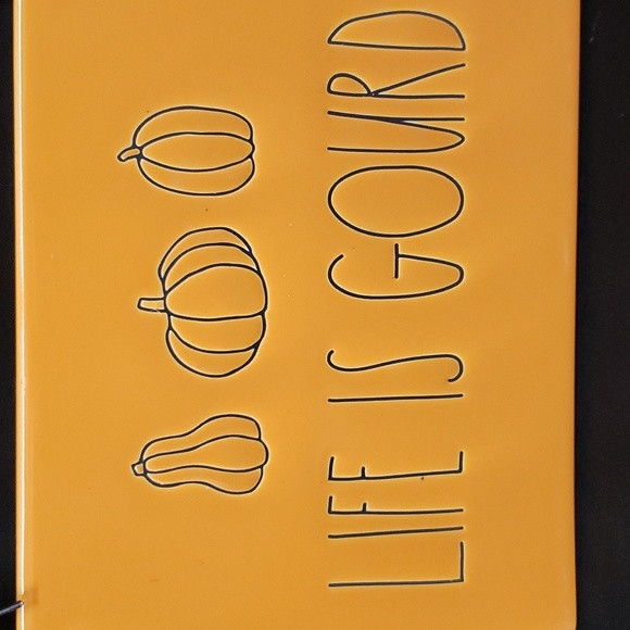 Rae Dunn Orange Ceramic Plaque, "LIFE IS GOURD" with Printed Gourds and Pumpkins - Picture 2 of 5